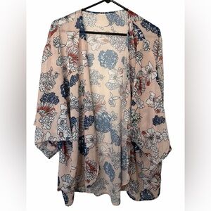 Floral Pink Open-Front Sheer Kimono Cardigan